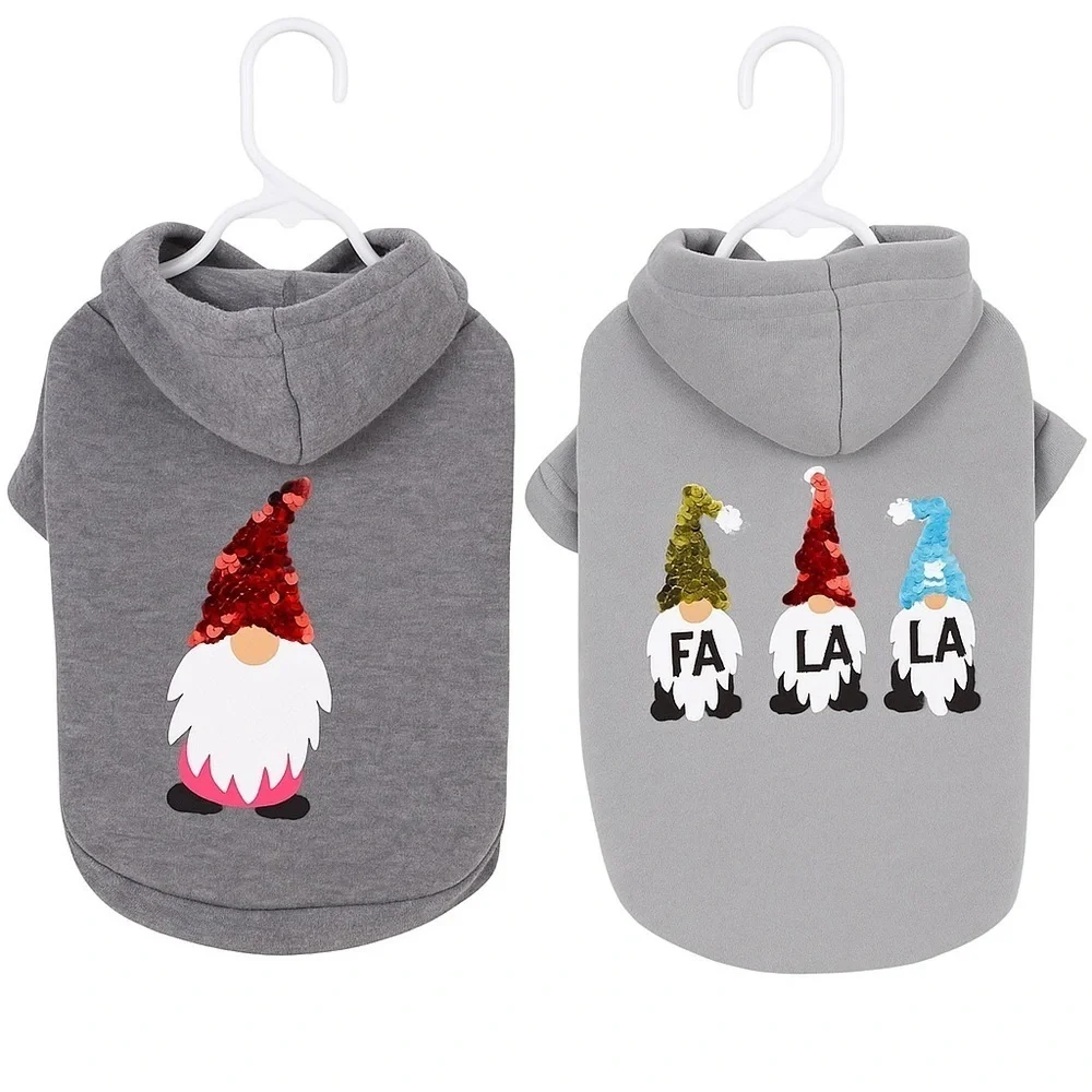 Dog Christmas Holiday NEW Grey Sequin Gnome Sweatshirts XS Size Charts in pics